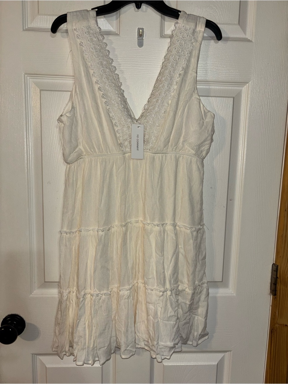 Women's Cream Sleeveless Mini Dress with Lace V-Neck